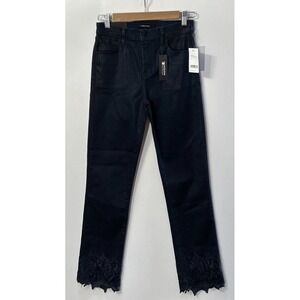 NWT Women's J BRAND Ruby High Rise Crop Skinny Electric Blue‎ Lace Jeans $298